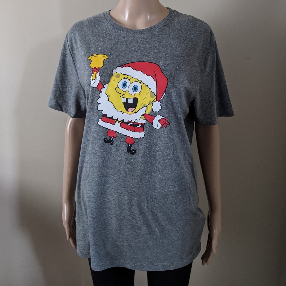 SpongeBob Christmas grey tshirt, men's medium